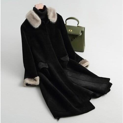 2020 Luxury Real Women Long Warm Winter Female Jacket Genuine Mink Collar Shearing Fur Coat 68288 WYQ1744