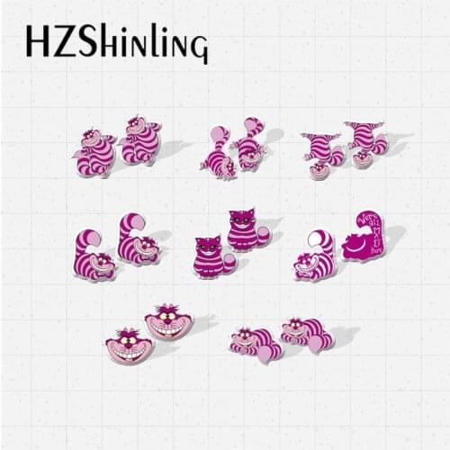 2021 New Arrival Cheshire Cat Alice in Wonderland Cats Epoxy Handcraft Jewelry Acrylic Stud Earrings