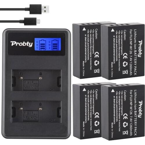 4Pcs NP-W126 NP W126 Battery + LCD Dual Charger For Fujifilm X100F X-T10 X-T20 X-Pro1 X-Pro2 HS30EXR HS33EXR HS35EXR X-A1 X-A2