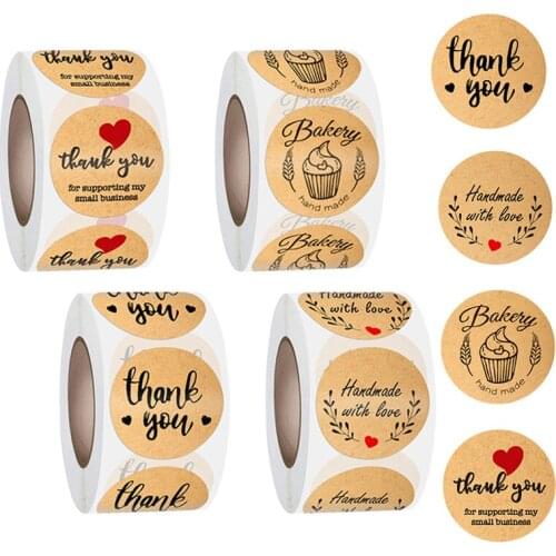 500 Pcs Handmade With Love Stickers Natural Kraft Paper Stickers For Package Adhesive Thank You Sticker Seal Labels Stationery