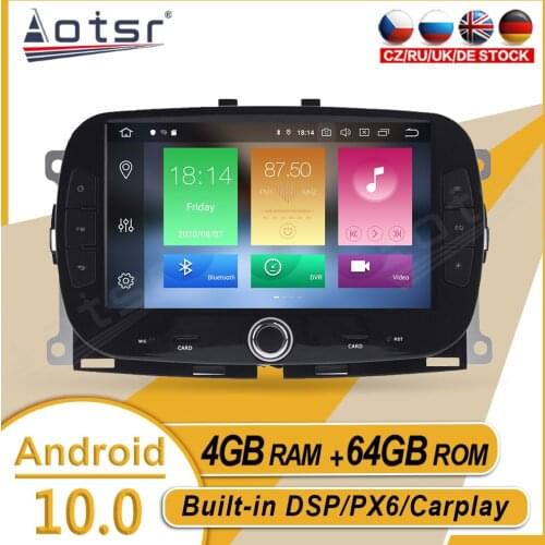 64G Android GPS Navi Tape Radio Recorder Video Stereo Multimedia Player PX6 For Fiat 500 2015 2016 2017 2018 2019 Car Head Unit