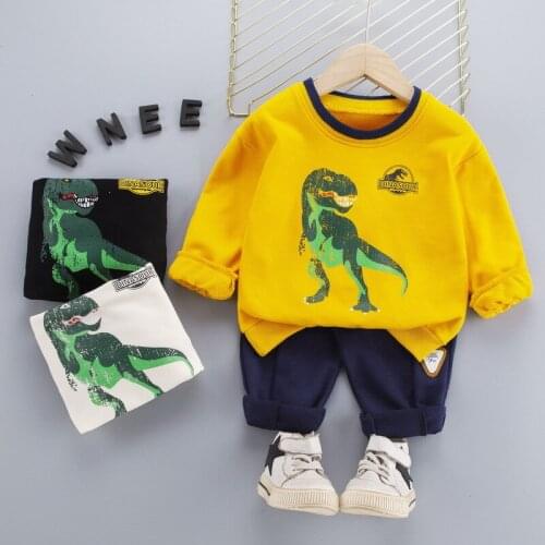 Childrens Clothing 2021 Spring Autumn New Handsome Infant Clothes Boys Suit Girls Cute Cartoons Bear Long Sleeve 2pce 1-4 Years