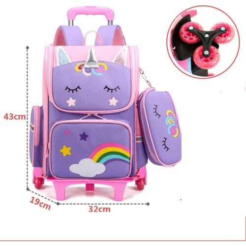 Children school wheeled backpack for girls kids School trolley bag set kids School Rolling backpack Bags school trolley backpack