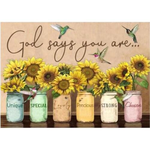 DIY 5D Beautiful Vase Bird Sunflower Cross Stitch Embroidery Diamond Painting Scenery Art Design Home Decoration WG2189