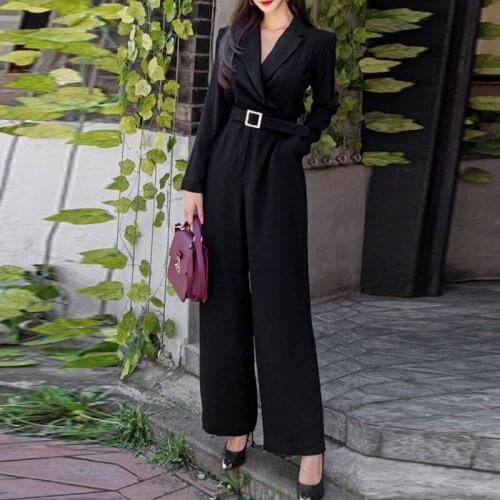 Rompers Women Jumpsuit Long Sleeve Playsuit Profession Straight Wide Leg Jumpsuit Womens With Belt Bodysuit Rompers