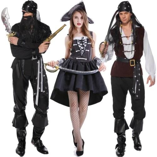 Pirate Captain Costumes Adult Men Pirate Costume Cosplay Set for Women Halloween Party Pirates Dress Up Carnival Plus Size Fancy