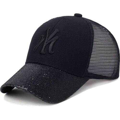 Summer Classic Adjustable Glitter Mesh Back Trucker Hat Quick Dry Sun Hat Embroidery Baseball Cap Patchwork Colors Cap