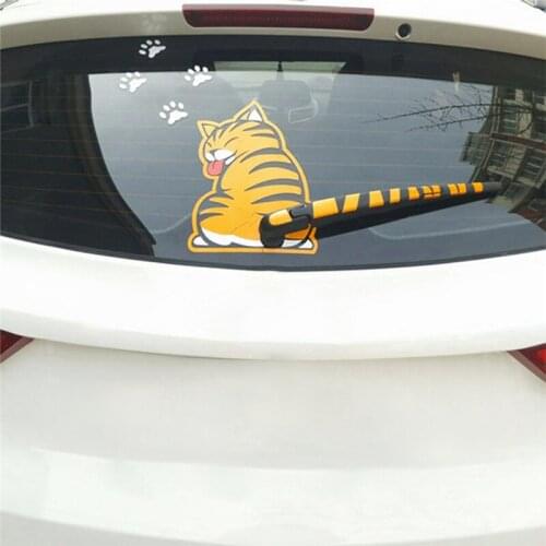 Cute Cat Moving Tail Stickers Window Wiper Decals Rear Windshield Decor Sticker