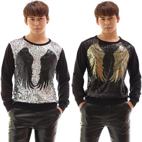 Paillette male slim long-sleeve T-shirt male fashion costume ds stage of service performance wear hiphop jazz dance