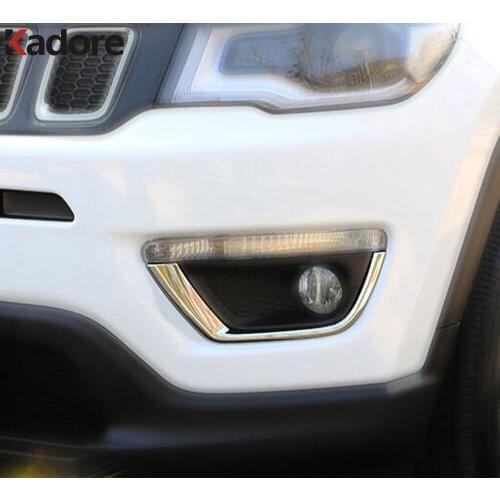 Front Fog Light Eyebrow Cover Trim For Jeep Compass 2017 2018 2019 2020 Chrome Foglight Eyelid Strip Car Styling Accessories