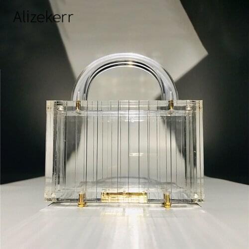 Transparent Striped Acrylic Evening Bag Women 2020 New Top Handle Small Square Clutch Purse Female Crystal Handbag High Quality