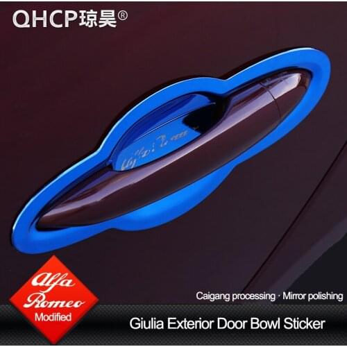 QHCP Car Door Bowl Frame Covers Sticker Trims Stainless Steel Door Handle Bowl Protection 8Pcs Fit For Alfa Romeo Giulia Stelvio