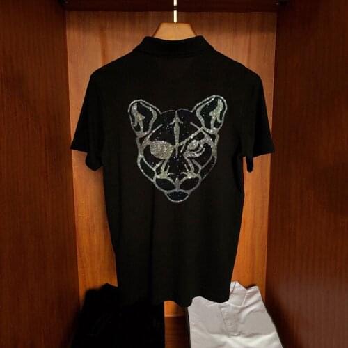 Handsome Korean Version The New Street Mens Loose Oversized Polo Shirt Diamond Design Casual Summer Short Sleeves