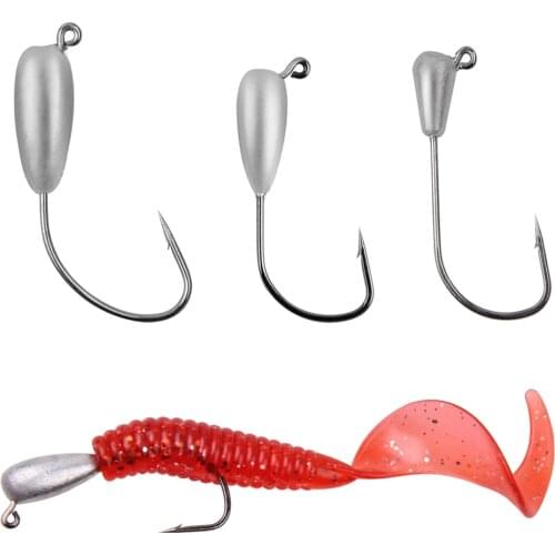 35Pcs Lead Head Fishing Hooks High Carbon Steel Jig Head Hooks Offset Worm Lure Hooks For Texas Rigs Accessories