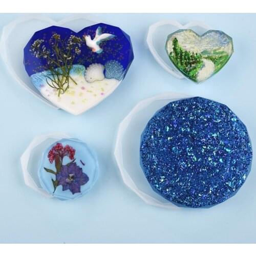 Resin Coaster Silicone Mold Casting Round Heart Shape Mold DIY Handmade Epoxy UV Resin Crafts Mould Tools