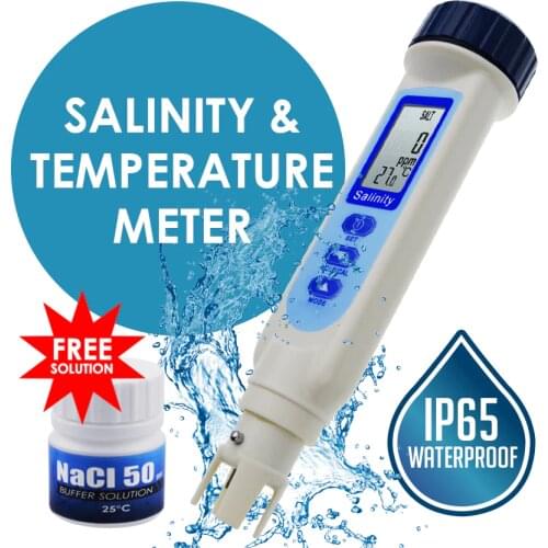 Pen Type Salinity & Temperature Meter Water Quality Tester ATC ppm / ppt / % / S.G. 4 Units Salt NaCl for Hydroponics Lab Pond