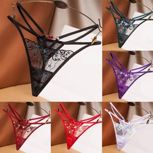 Women Thong Sexy Butterfly Embroidery Panties Lace Perspective Pants Ladies Erotic Briefs Underwear Charming calecons homme d4