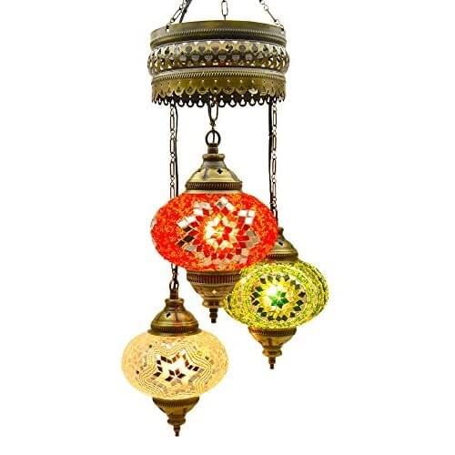 Choose from 5 Designs) English Moroccan Mosaic Glass Chandelier Lights Hanging Ceiling Tiffany Lamp, large (D)