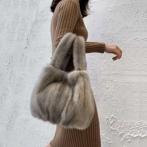 High Quality Women Real Mink Fur Handbag Bag Winter Ladies Casual Furry Shoulder Bag