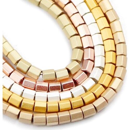 YHBZRET 3x3MM Matte Hexagon Cylinder Gold Hematite Natural Stone Loose Spacer Beads For Jewelry Making Diy bracelets Findings