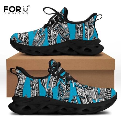FORUDESIGNS Women Flats Sneakers Traditional Ethnic Native Feathers Prints Spring Fashion Beach Shoes Walking Footwear Zapatos