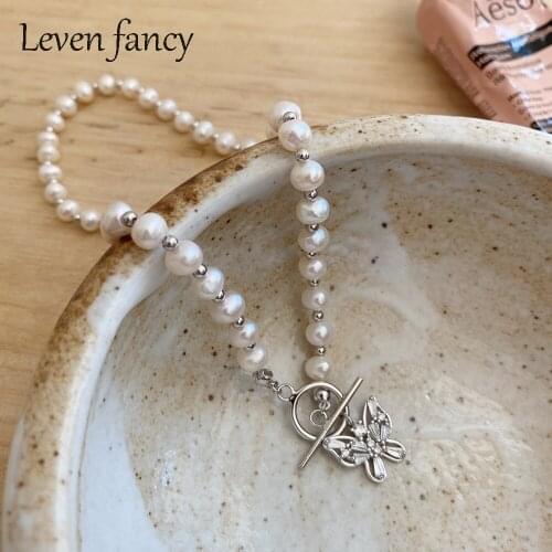 Zircon Butterfly Pendant Handmade White Natural Freshwater Pearl Choker 925 Sterling Silver Necklace OT Buckle Necklace Women
