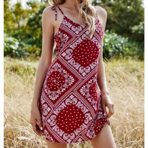 2021 New Fashion Womens Sexy Retro Sling Tropical Style Print High Waist Temperament Commuter Beach Dress Summer Dress Women