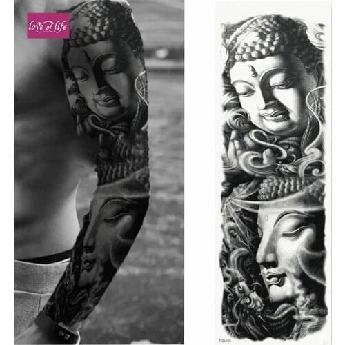 1 Piece Buddhism Temporary Tattoo Sticker with Arm Body Art Big Sleeve Large Fake Tattoo Sticker