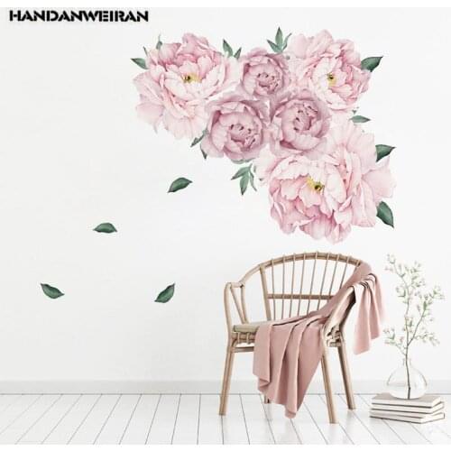 1PC Peony Pink Rose Flowers Wall Sticker DIY Nursery Decals For Kids Room Home Decor Gift PVC High Quality Wall Stickers 40*60CM