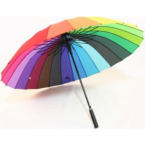 10pcs 24K Rainbow Umbrella Anti-Uv Sun Rain Big Long Handle Straight Colorful Umbrellas Male Female Sunny And Rainy Umbrella