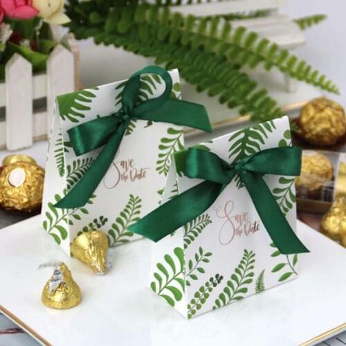 10pcs Green Leaves Paper Box Candy Box Chocolate Packaging Party Favor And Gift Boxes Jungle Hawaiian Wedding Decoration