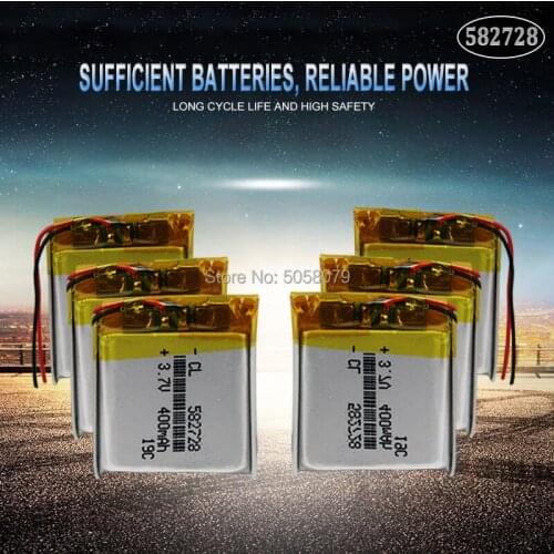 10pcs 3.7V 400mAh 582728 Rechargeable li-ion Lipo Batteries Lithium Li-Po Polymer Battery For Bluetooth speaker PDA notebook
