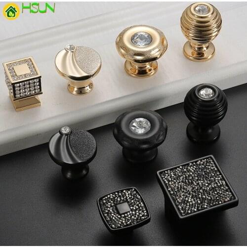 2 pcs Modern Luxury Crystal Cabinet handle Drawer Pull Zinc Alloy Dresser Knobs Kitchen Cabinet Gold button