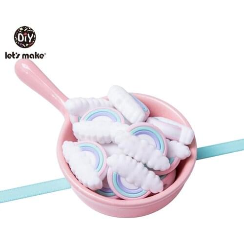 LetS Make 20Pcs Silicone Beads Baby Teether Toy Cartoon Rainbow Beads Baby Teething Beads Silicone Teether