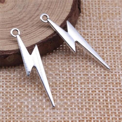 Jewelery Pendants Making Charms For Jewelry 40pcs Lightning Charms 34x8mm Antique Silver Plated