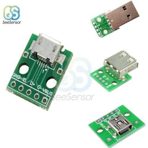 5Pcs Mini Micro USB to DIP Adapter Converter Type A Female Male USB Adapter 2.54mm PCB Board Connector DIY Electronic