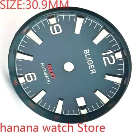 Bliger 30.9 mm premium watch accessories 6 9 12 blue dial mens watch GMT for Eta 2824/2836 Miyota 8215/8205/821a MH35 36