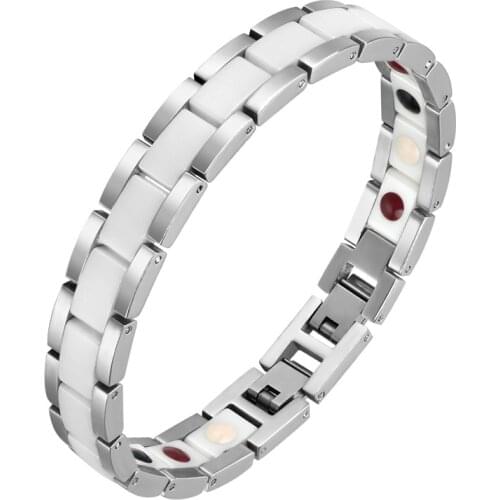 Titanium Steel Ceramic Bracelet Lover Design Stainless Steel Real Stone Wrist Band For Male Female Gifts Magnet Energy Bracelet