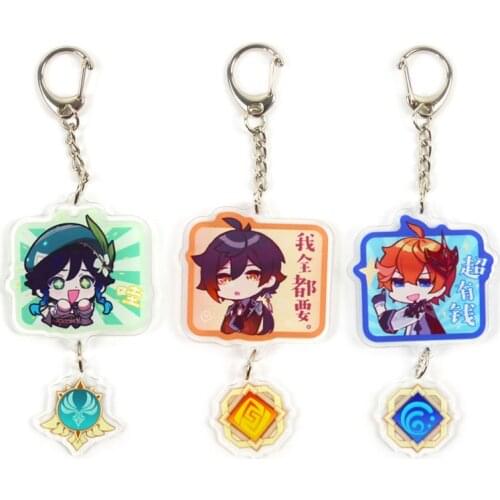Genshin Impact Keychain Anime Game Figure Zhongli Tartaglia Barbatos Klee Diluc Keyring Collections