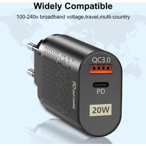 1PC Mobile Phone Charger PD20W+QC3.0 Fast Charging Charger For iPhone12 Dual Port Charger PD Travel Charger For Universal Phone