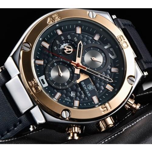 BENYAR Brand 2019 New Men Quartz Watch Luxury Military Sport Chronograph Business Waterproof Leather Watches Relogio Masculino