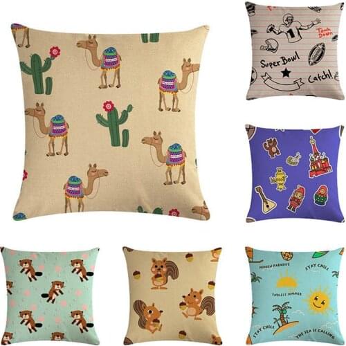 Cartoon Animal Geometric Pattern Cushion Cover Beaver Camel Panda Squirrel Home Pillow Case Linen Cotton Pillows Covers ZY671