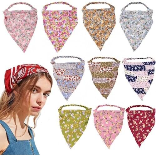 Flowery Dot Elastic Headbands with Triangle Scarf Floral Turban Head Bands Headwrap Bandanas for Women Hairband Hair Accessories