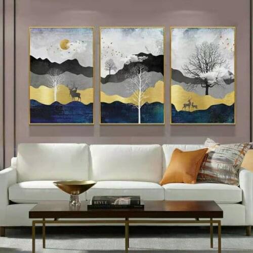 Nordic New Living Room Decorative Painting Sofa Background Wall Light Luxury Geometric Mural Luxury Landscape Painting