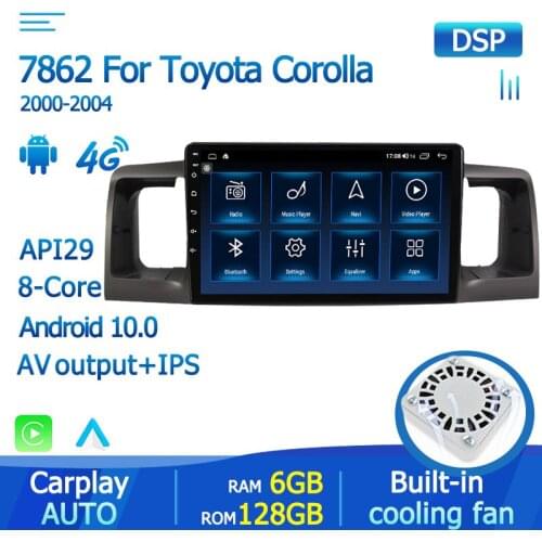 Android 10 Octa-Core Head Unit 2DIN For Toyota Corolla E130 E120 2000 2001 2002 2003 2004 Car Radio Stereo Audio Video Output BT
