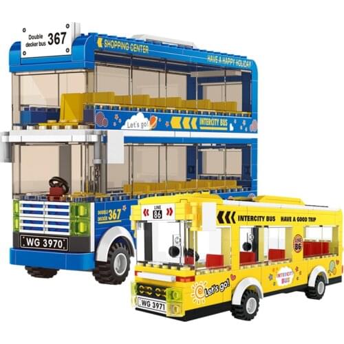 City Classic Town Bus Double Decker Bus Sightseeing Vehice Building Blocks Educational Bricks Toy for kids Christmas Gift
