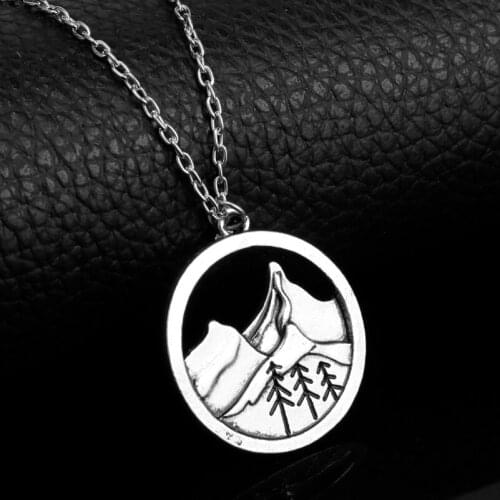 HEYu Norse Viking Jewelry Round Hollow Mountain Pendant Sliver Color Link Chain Mens Necklace Amulet Handmade Necklace