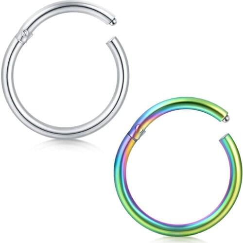 2pcs 14G 16G 18G 316L Surgical Steel Hinged Clicker Segment Nose Rings Hoop 8mm 10mm 12mm 14mm