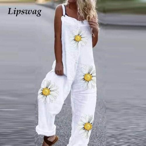 Summer Casual Floral Print Loose Jumpsuits Women Elegant Off Shoulder Sling Overalls Ladies Fashion Sleeveless Romper Streetwear