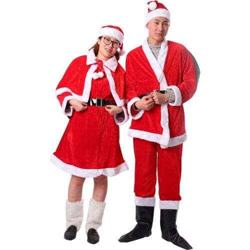 Adult Cosplay Costume Set Comfortable Velvet Fabric Santa Claus Men and Women Christmas Decoration Performance Costume Props